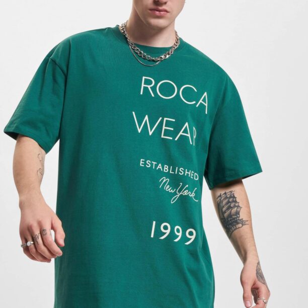 ROCAWEAR Tricou 'ExcuseMe'  verde / alb preţ