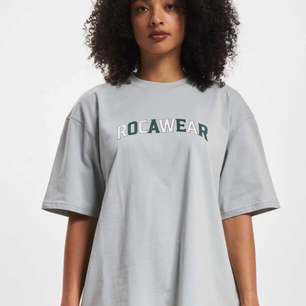 ROCAWEAR Tricou 'School'  gri / verde petrol / negru / alb