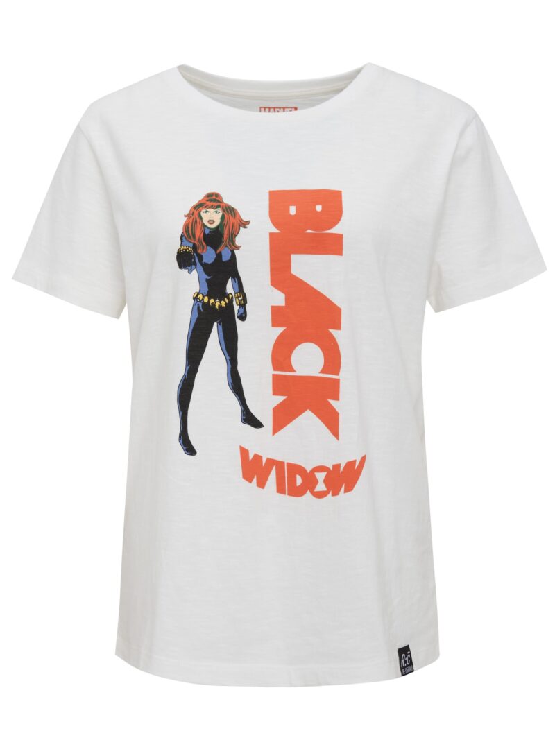 Recovered Tricou 'Black Widow'  albastru / portocaliu închis / negru / alb coajă de ou