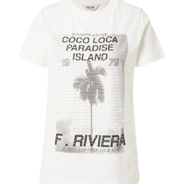 River Island Tricou  gri / negru / alb