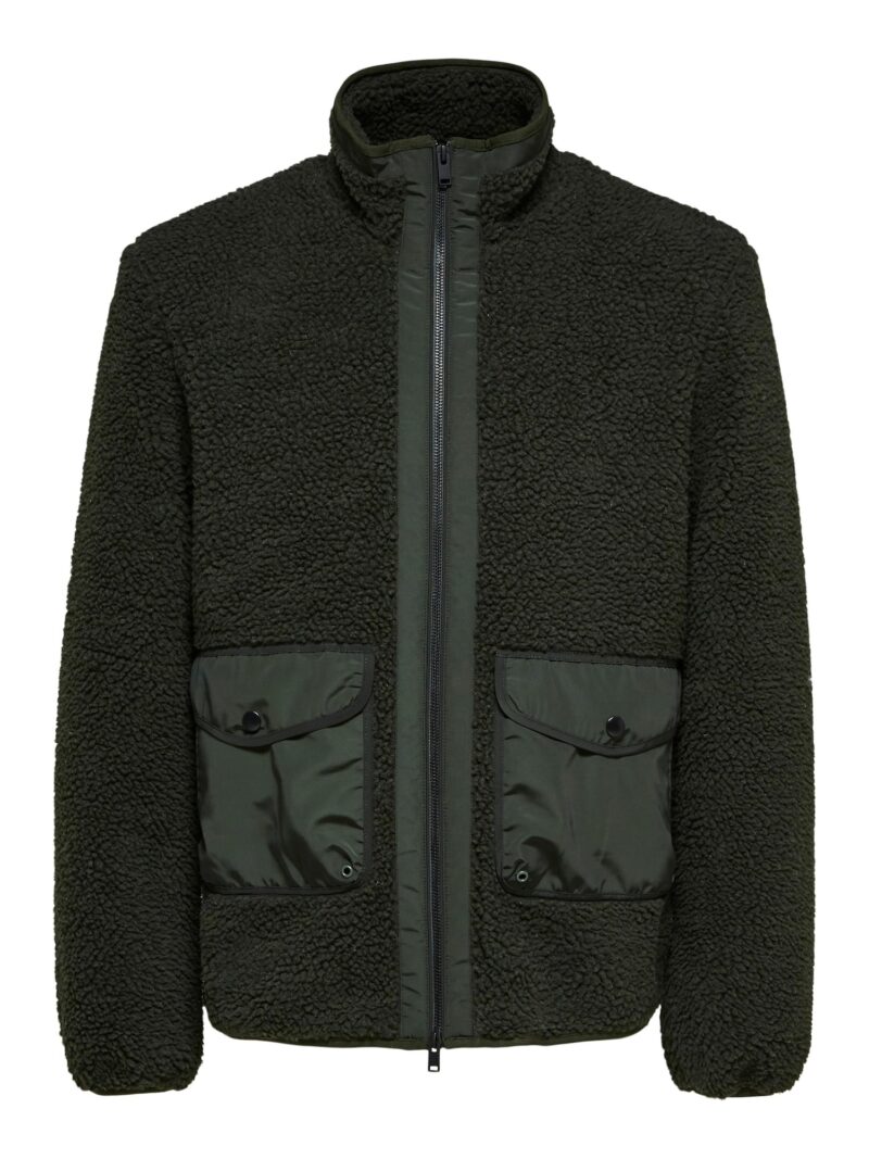 SELECTED HOMME Jachetă  fleece 'Snowden'  verde închis