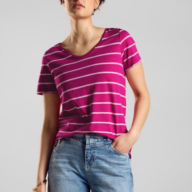 STREET ONE Tricou 'Gerda'  fucsia / alb