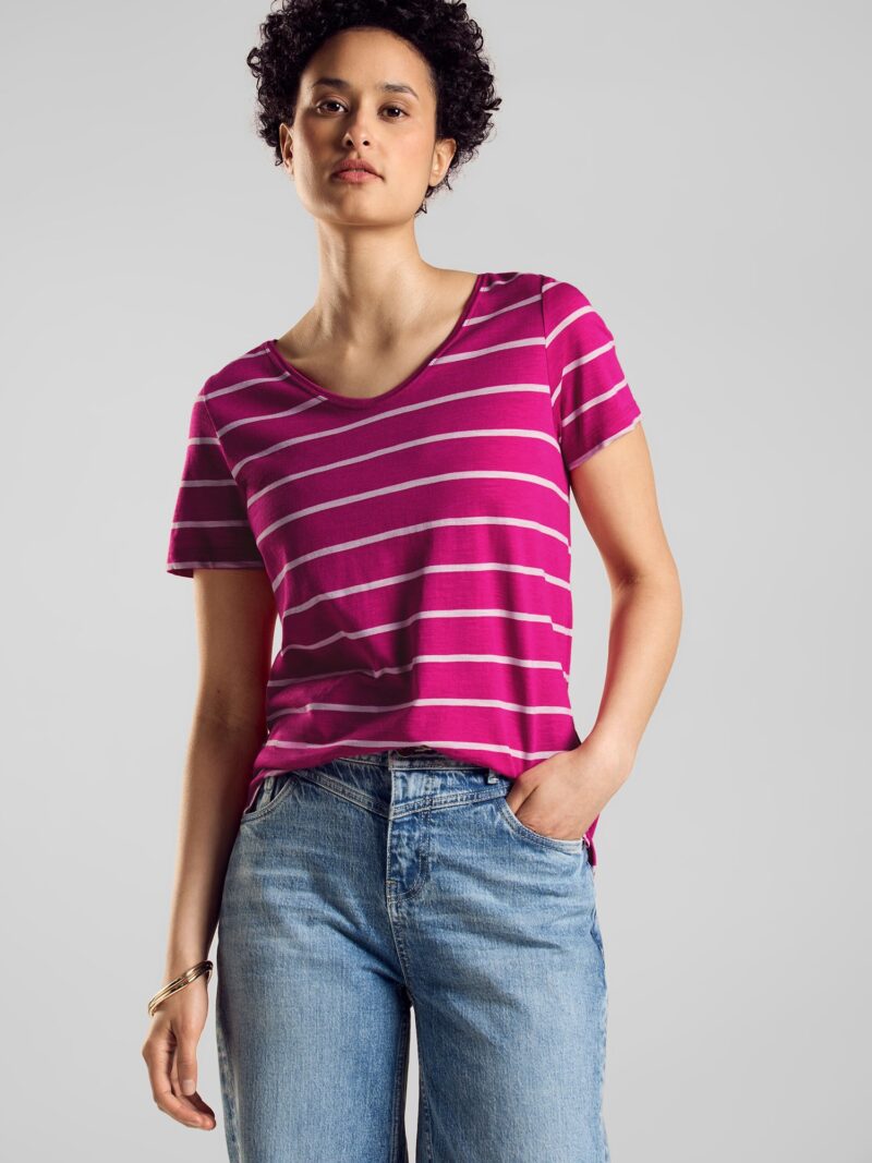 STREET ONE Tricou 'Gerda'  fucsia / alb