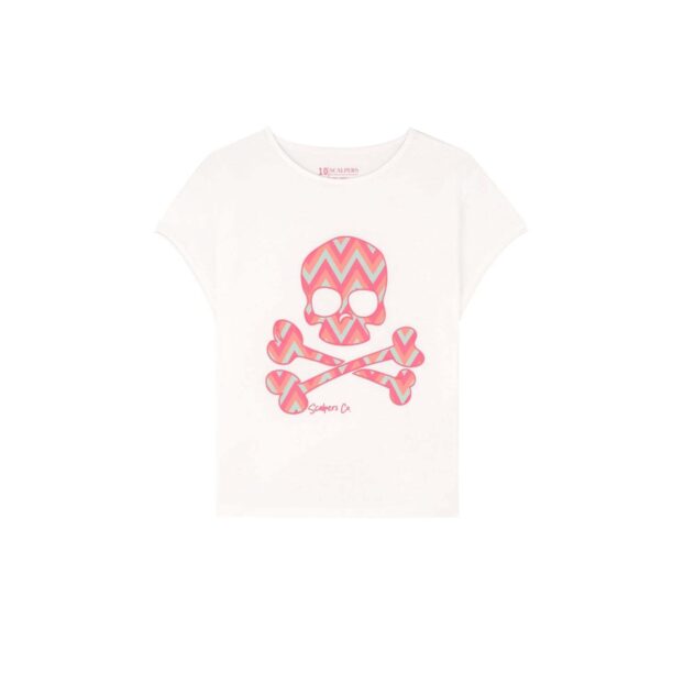 Scalpers Tricou 'Zigzag Skull'  gri / portocaliu somon / roz / alb