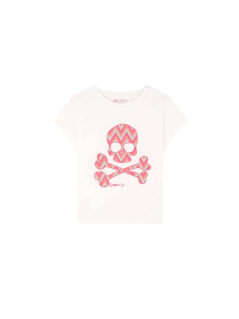 Scalpers Tricou 'Zigzag Skull'  gri / portocaliu somon / roz / alb