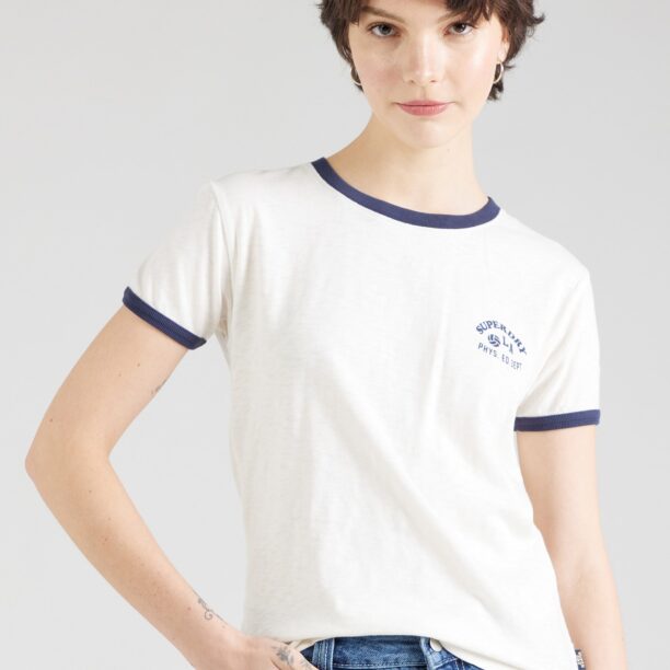 Superdry Tricou  albastru marin / alb lână