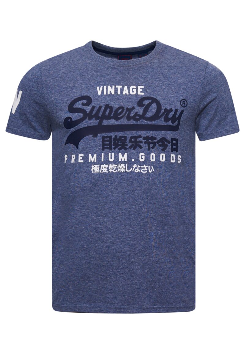 Superdry Tricou  bleumarin / albastru amestec / alb