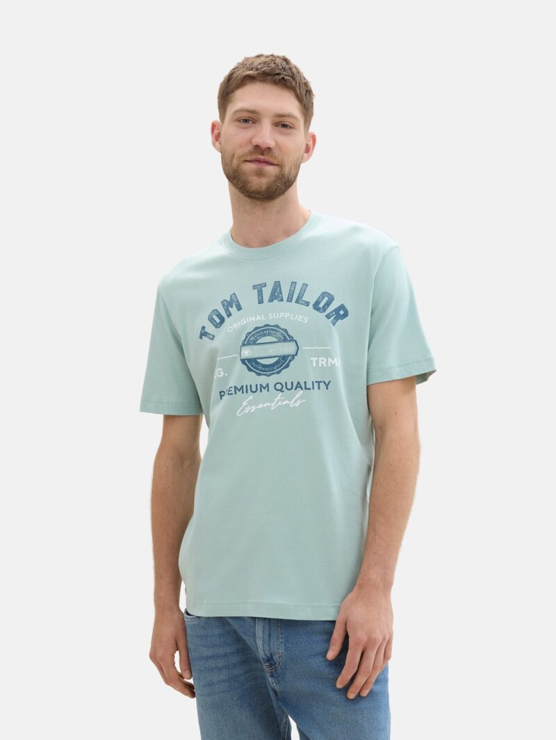 Original TOM TAILOR Tricou  albastru închis / verde mentă / alb