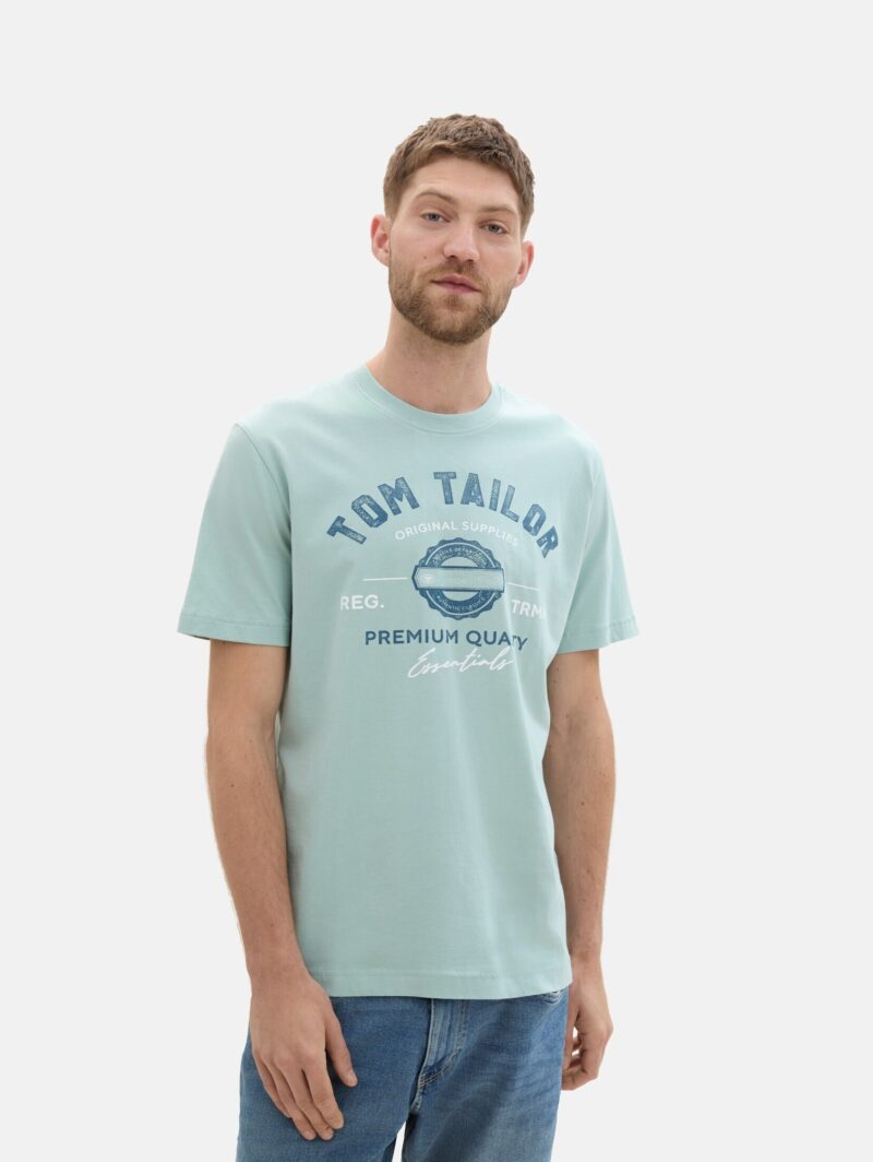 TOM TAILOR Tricou  albastru închis / verde mentă / alb