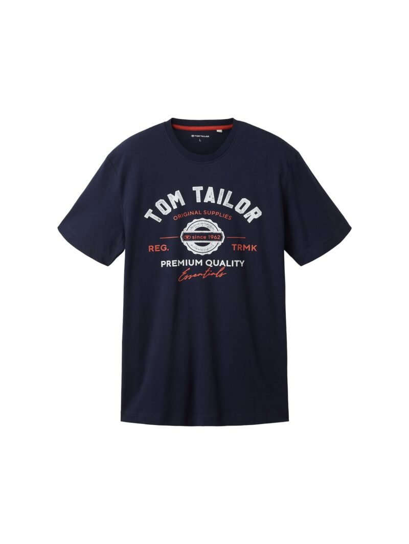 TOM TAILOR Tricou  albastru noapte / portocaliu mandarină / alb