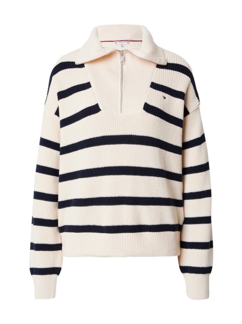 TOMMY HILFIGER Pulover  albastru noapte / alb natural