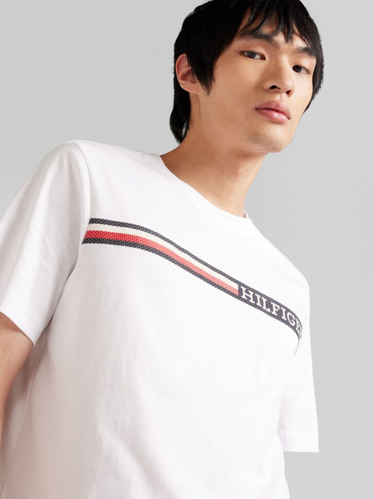 TOMMY HILFIGER Tricou  albastru marin / sângeriu / alb