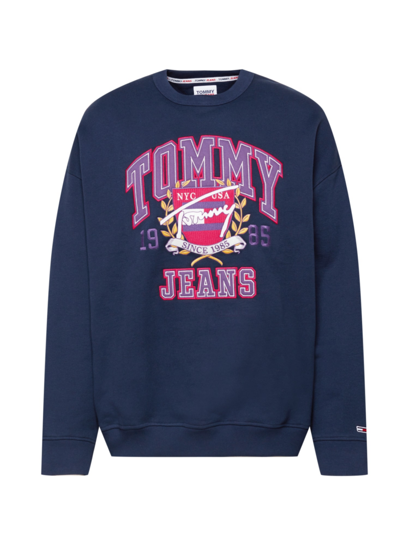 Tommy Jeans Bluză de molton 'College'  albastru noapte / lila / alb