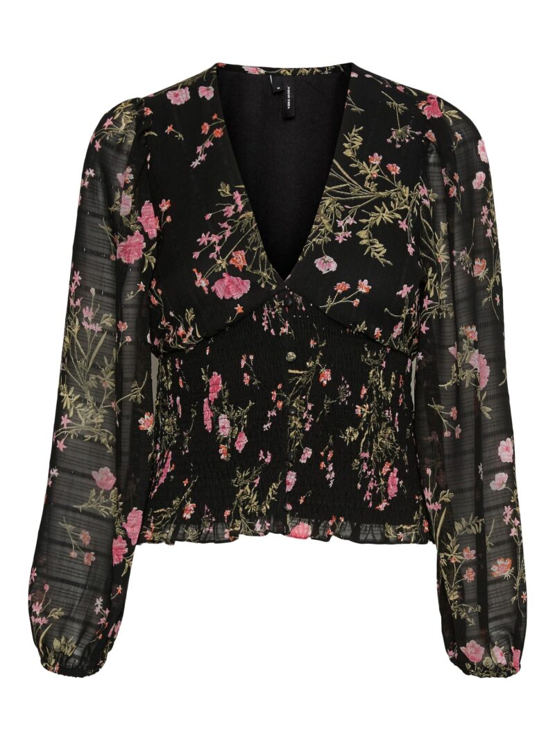 VERO MODA Bluză 'Rosa'  verde / roz / negru