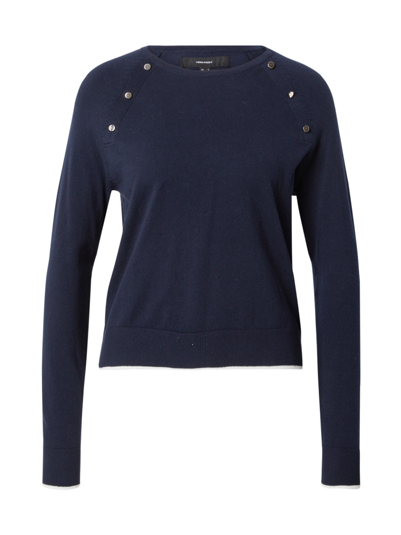 VERO MODA Pulover 'ALMA'  bleumarin / gri metalic / alb