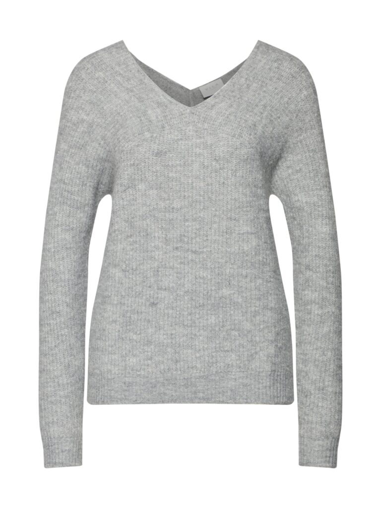 VILA Pulover 'VIDISA KNIT WOOL V-NECK L/S TOP'  gri deschis