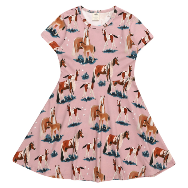 Walkiddy Rochie 'Little & Big Horses'  maro / verde petrol / roz pal / alb