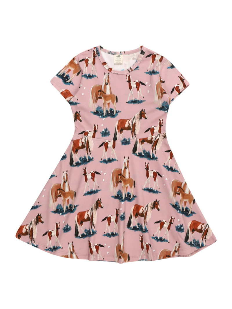 Walkiddy Rochie 'Little & Big Horses'  maro / verde petrol / roz pal / alb