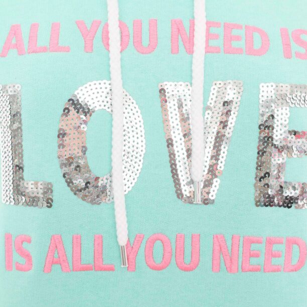 Zwillingsherz Bluză de molton 'Love is all you need'  verde mentă / roz deschis / argintiu preţ