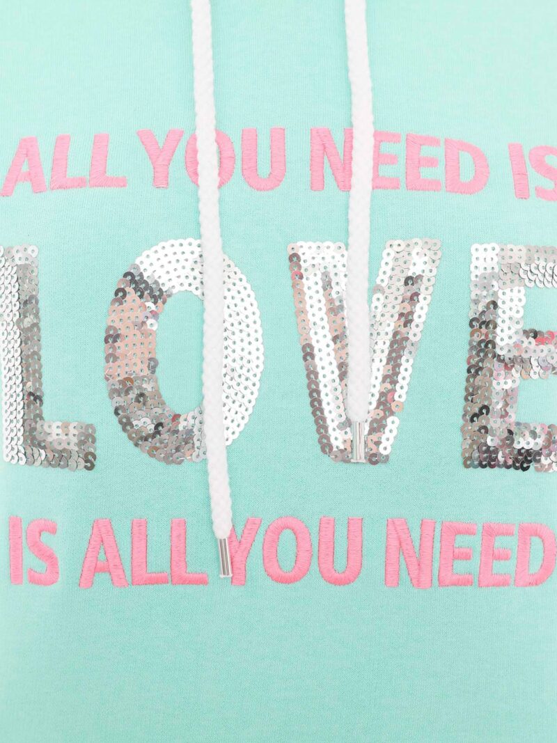 Zwillingsherz Bluză de molton 'Love is all you need'  verde mentă / roz deschis / argintiu preţ