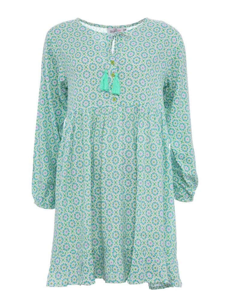 Zwillingsherz Rochie tip bluză 'Rosalind'  albastru deschis / verde / lila / alb