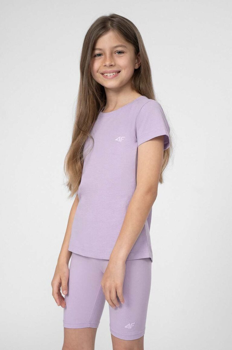 4F tricou de bumbac pentru copii culoarea violet