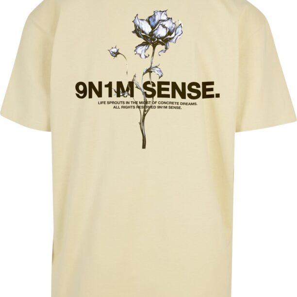 9N1M SENSE Tricou 'Flower'  azuriu / galben deschis / negru / alb