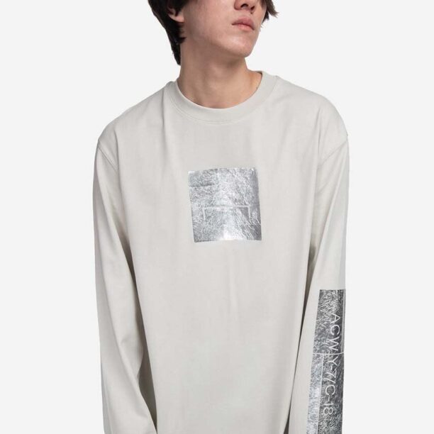 A-COLD-WALL* longsleeve din bumbac Foil Grid LS T-Shirt culoarea gri