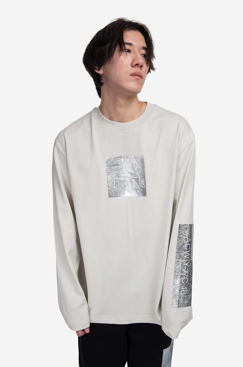 A-COLD-WALL* longsleeve din bumbac Foil Grid LS T-Shirt culoarea gri