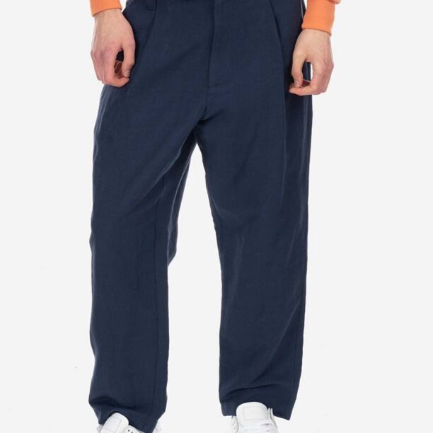 A.P.C. pantaloni din in culoarea bleumarin