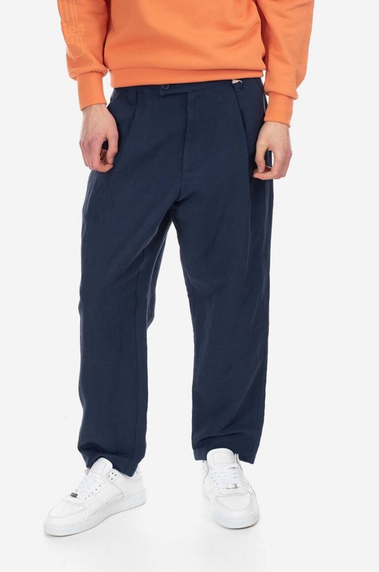 A.P.C. pantaloni din in culoarea bleumarin