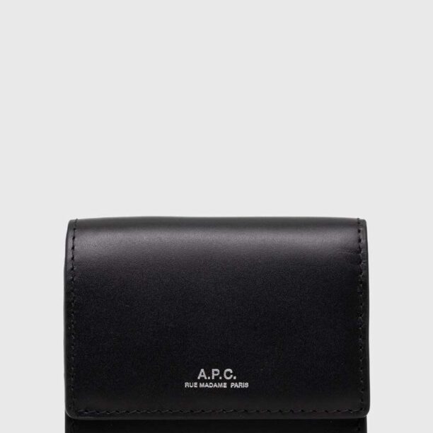 A.P.C. portofel de piele Compact Lois Small culoarea negru