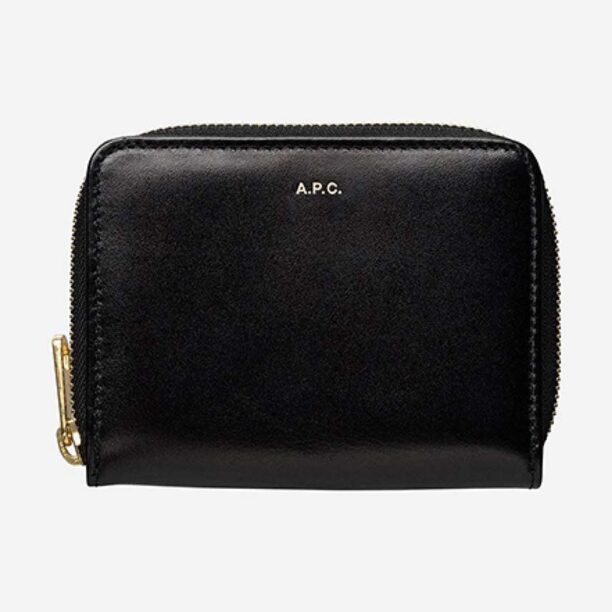 A.P.C. portofel de piele culoarea negru PXAWV.F63029-BLACK