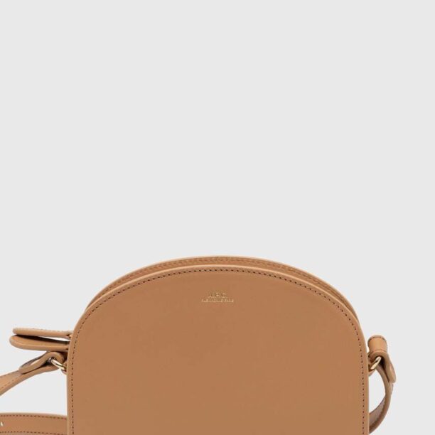 A.P.C. poseta de piele sac demi-lune mini culoarea bej