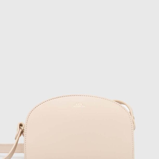 A.P.C. poseta de piele sac demi-lune mini culoarea bej