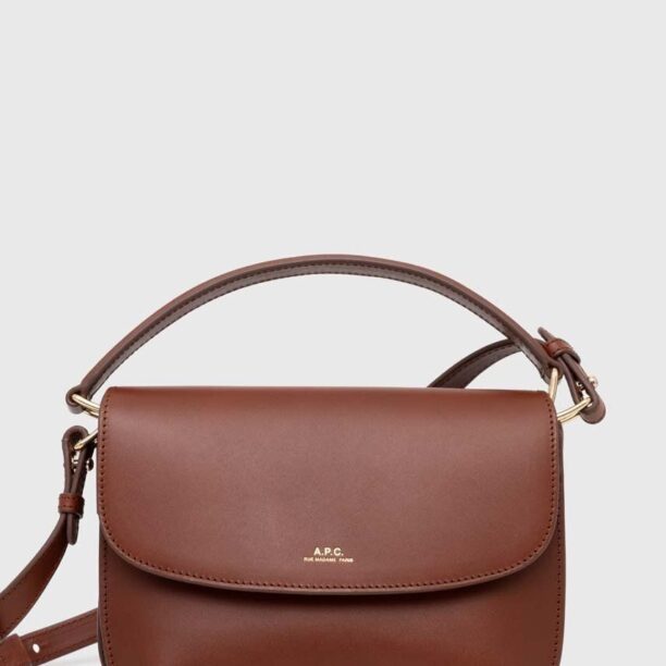 A.P.C. poseta de piele sac sarah shoulder mini culoarea maro