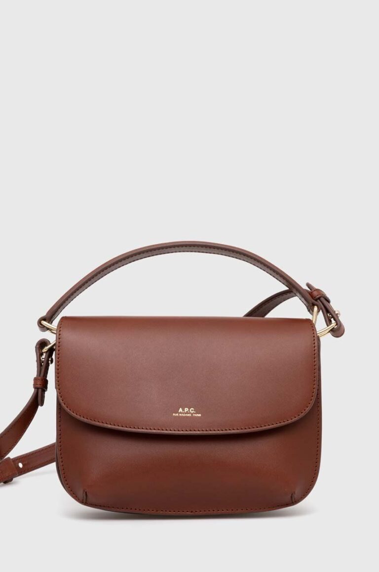 A.P.C. poseta de piele sac sarah shoulder mini culoarea maro