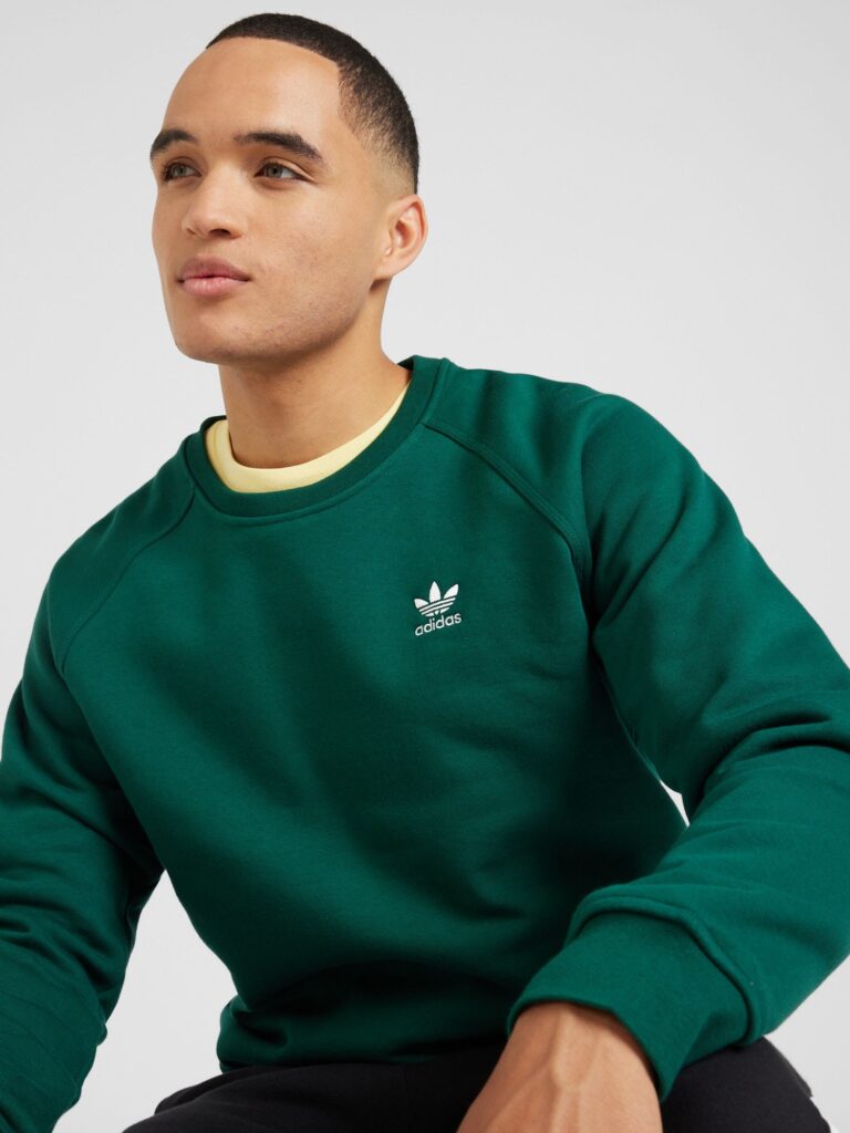 Cumpăra ADIDAS ORIGINALS Bluză de molton 'Trefoil Essentials'  verde smarald / alb