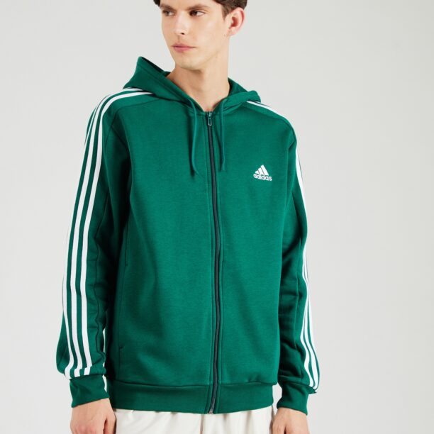 ADIDAS SPORTSWEAR Bluză cu fermoar sport 'Essentials'  verde / alb murdar