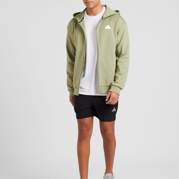 ADIDAS SPORTSWEAR Bluză cu fermoar sport 'FI BOS'  gri / verde kiwi / alb preţ