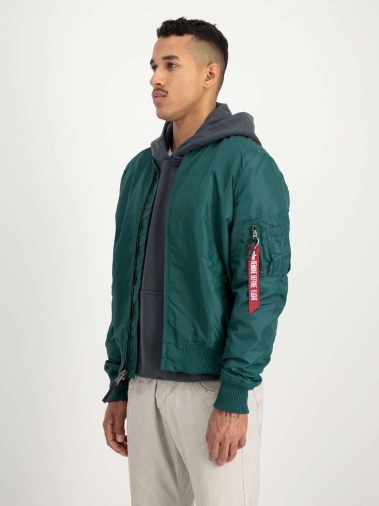 Preţ ALPHA INDUSTRIES Geacă de primăvară-toamnă 'MA-1 TT'  verde / sângeriu / alb