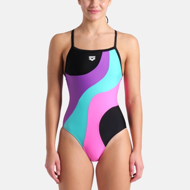 ARENA Costum de baie întreg 'MULTI SLICES '  albastru aqua / mov prună / fucsia / negru