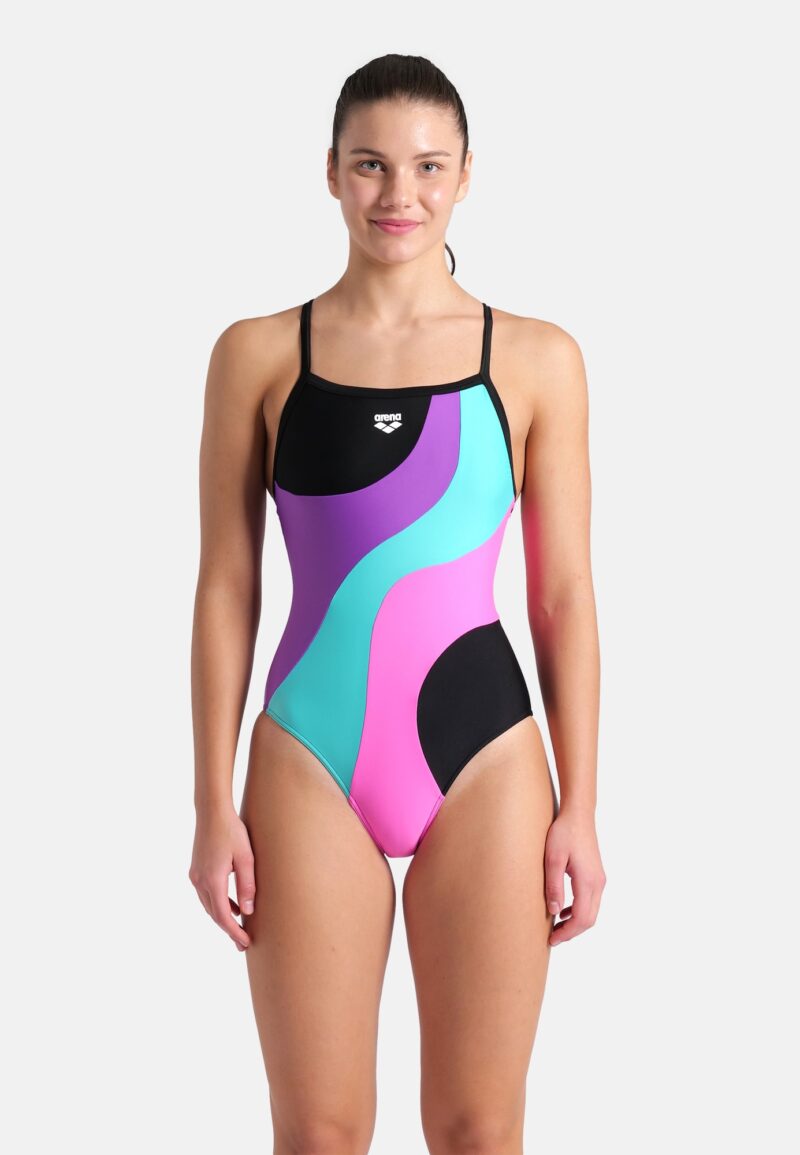 ARENA Costum de baie întreg 'MULTI SLICES '  albastru aqua / mov prună / fucsia / negru