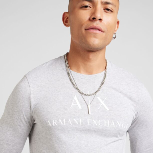 ARMANI EXCHANGE Tricou  gri amestecat / alb