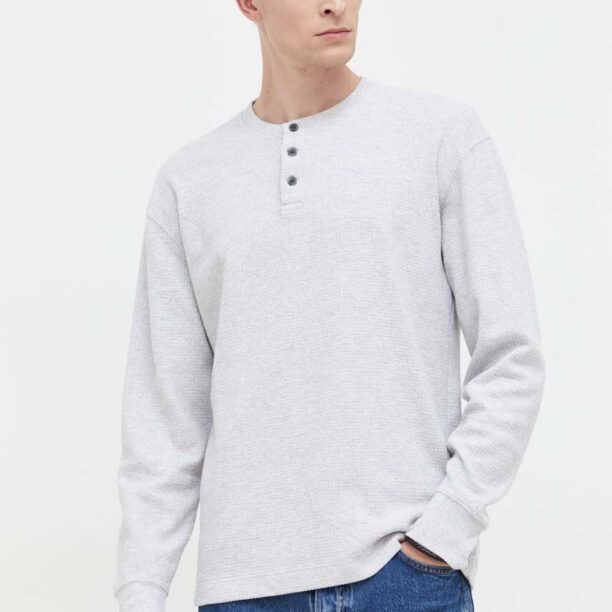 Abercrombie & Fitch longsleeve din bumbac culoarea gri