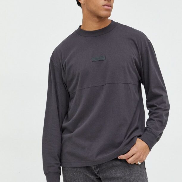 Abercrombie & Fitch longsleeve din bumbac culoarea gri