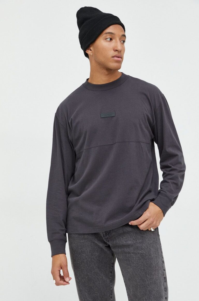 Abercrombie & Fitch longsleeve din bumbac culoarea gri