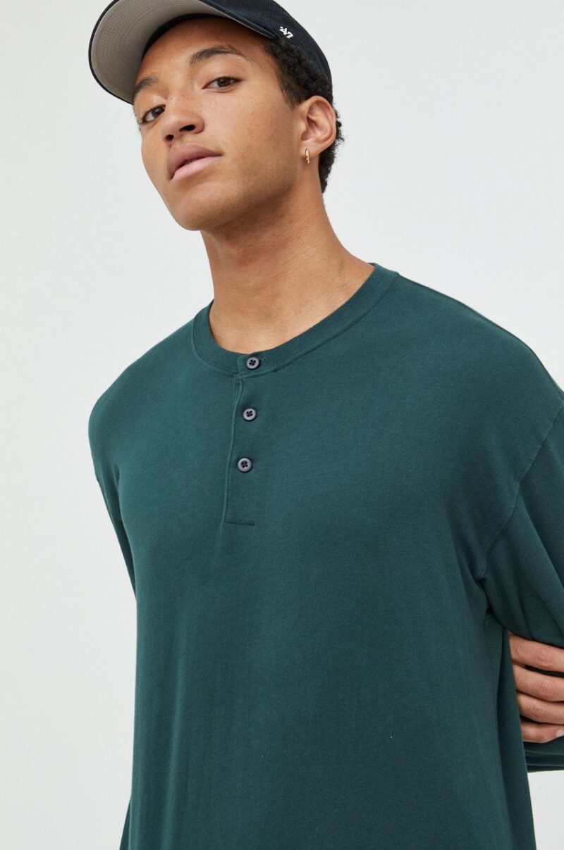 Abercrombie & Fitch longsleeve din bumbac culoarea verde