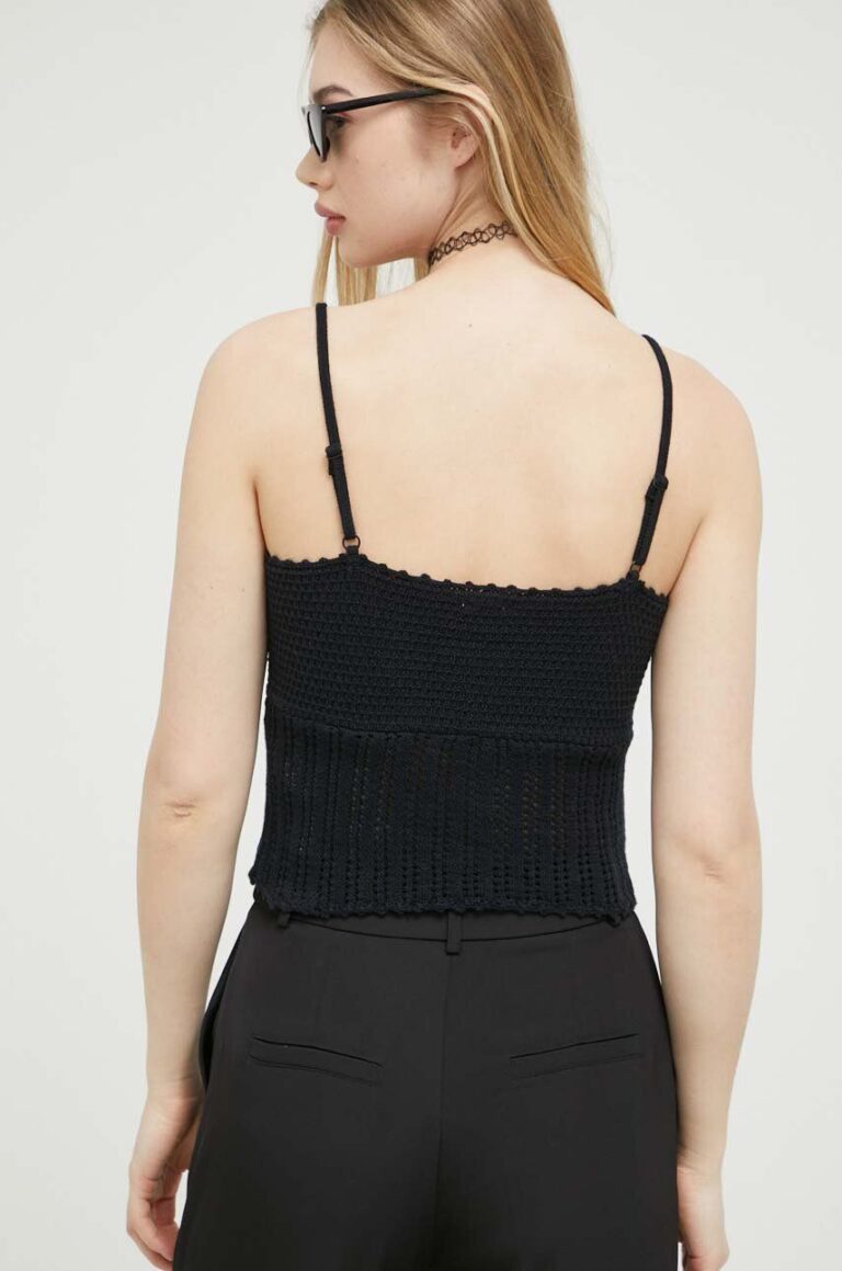 Abercrombie & Fitch top din bumbac culoarea negru preţ