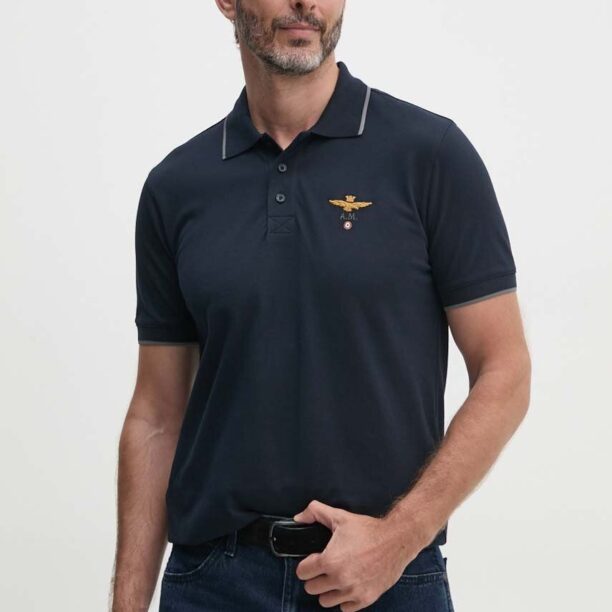 Aeronautica Militare polo de bumbac culoarea albastru marin